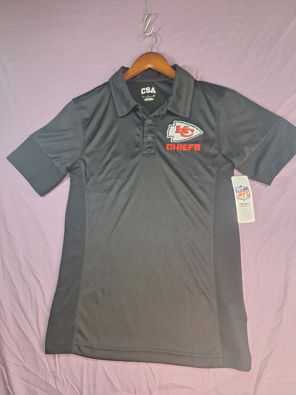 Kansas City Chiefs KC Logo Youth Polo Shirt Size Small Black Polycotton NEW